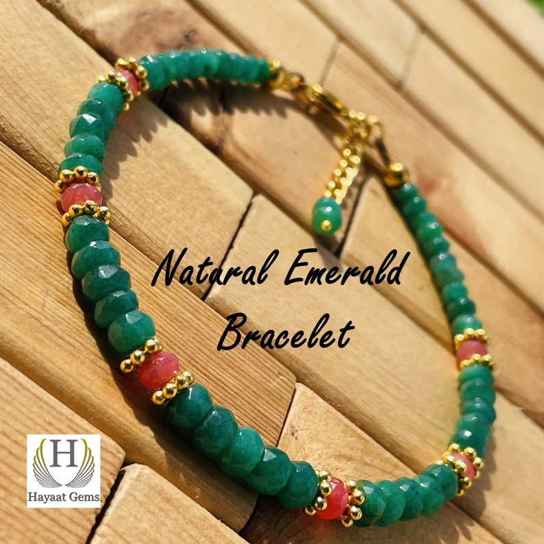 Handmade Faceted Emerald Beaded Bracelet: Natural Gemstone Jewelry