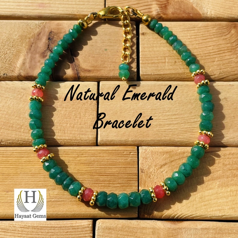 Handmade Faceted Emerald Beaded Bracelet: Natural Gemstone Jewelry