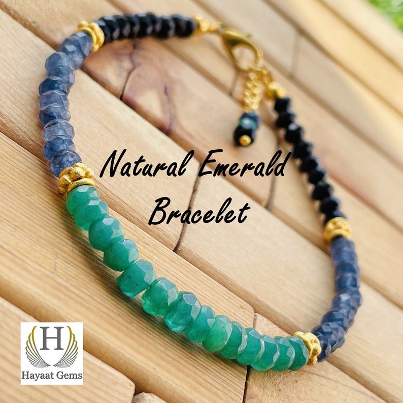 AAA Emerald Sapphire Spinal Bracelet: Faceted Gemstone Beaded Bracelet