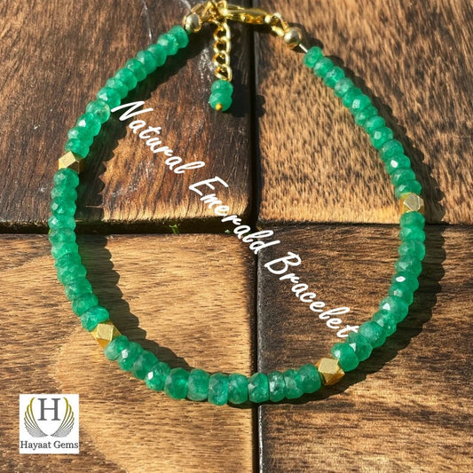 Raw Emerald Bracelet: May Birthstone, Adjustable Crystal Jewelry