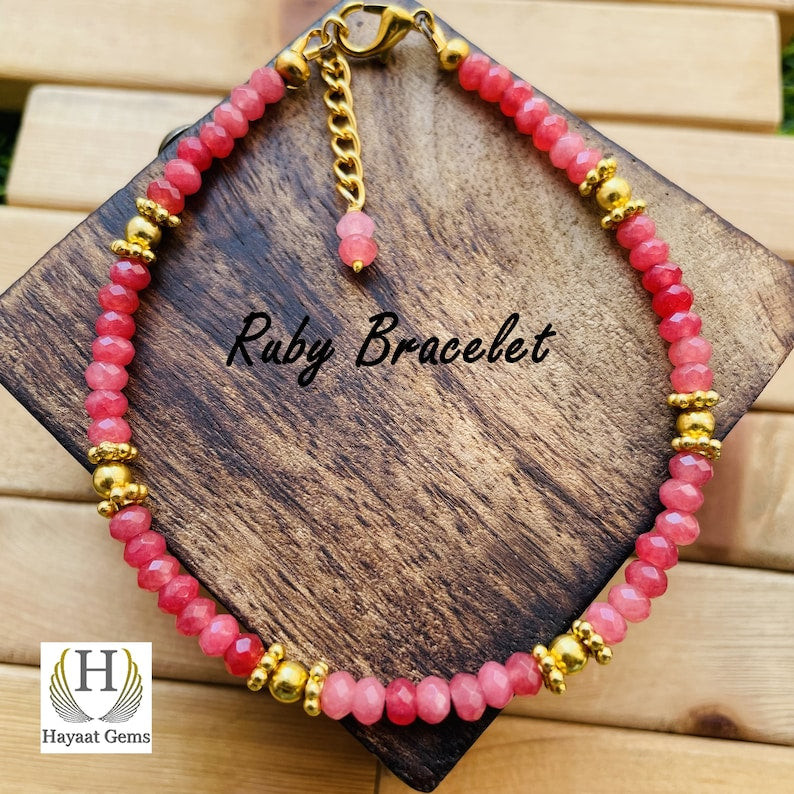 Handmade Ruby Faceted Beads Bracelet - Gemstone Jewelry