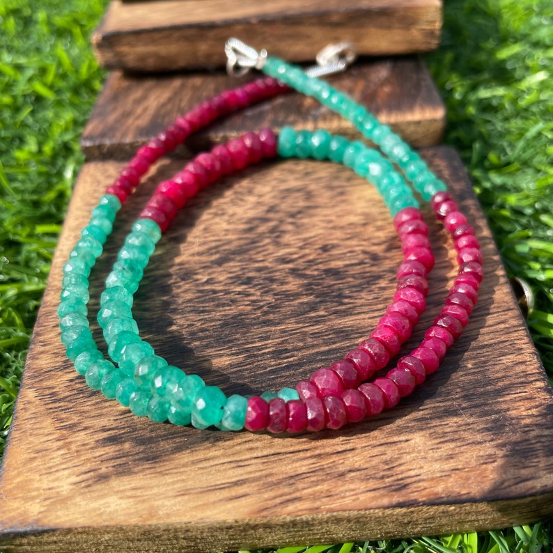 Emerald & Ruby Beaded Necklace: Faceted Gemstone Jewelry