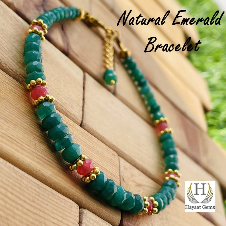 Handmade Faceted Emerald Beaded Bracelet: Natural Gemstone Jewelry