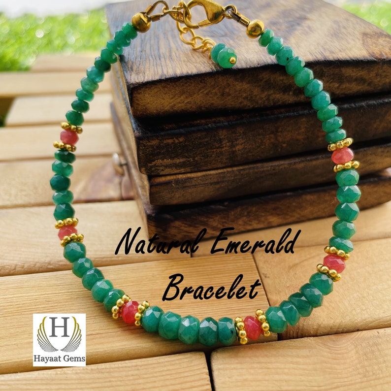 Handmade Faceted Emerald Beaded Bracelet: Natural Gemstone Jewelry