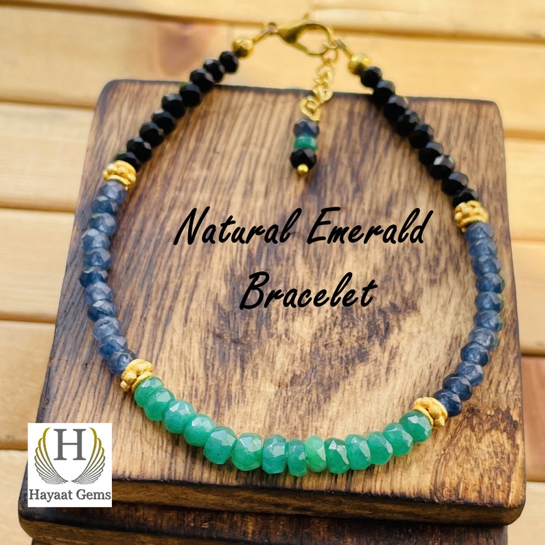 AAA Emerald Sapphire Spinal Bracelet: Faceted Gemstone Beaded Bracelet