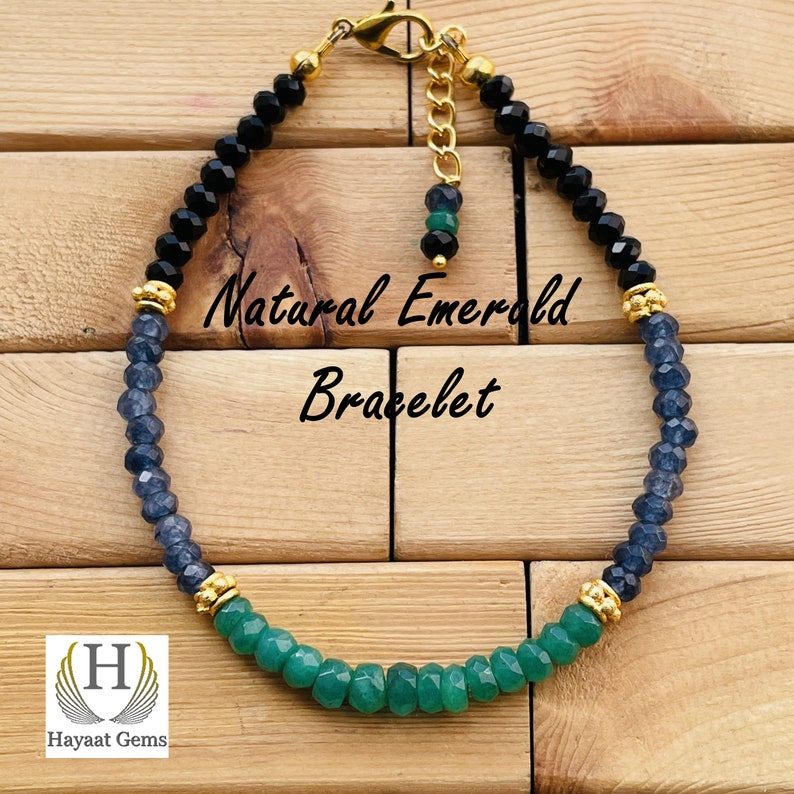 AAA Emerald Sapphire Spinal Bracelet: Faceted Gemstone Beaded Bracelet
