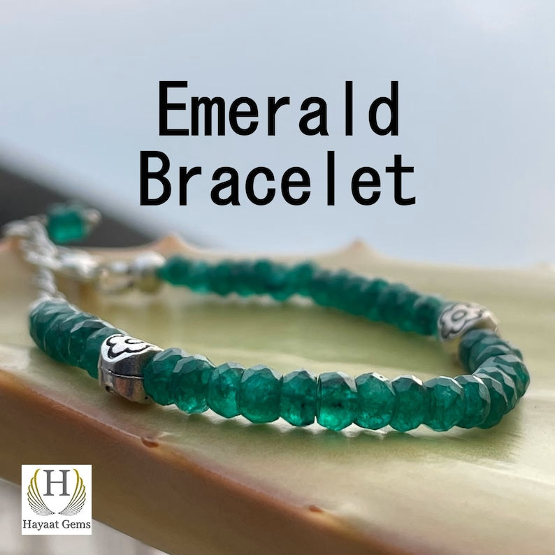 Natural Zambian Emerald Bead Bracelet: Faceted Gemstone, Handmade AAA Quality