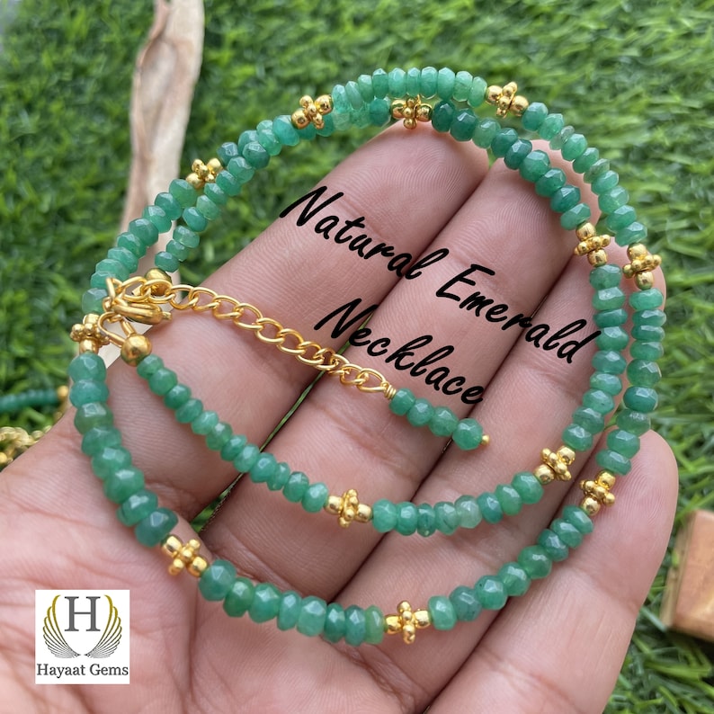 Natural Emerald Beaded Necklace: Faceted Gemstone Jewelry