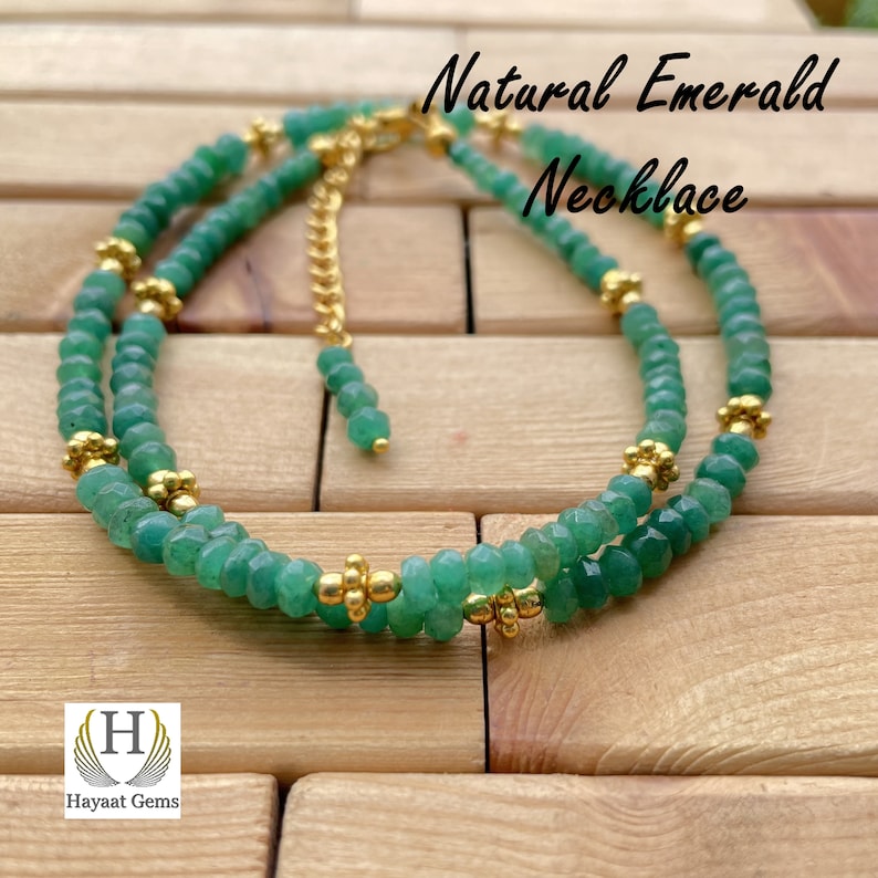 Natural Emerald Beaded Necklace: Faceted Gemstone Jewelry