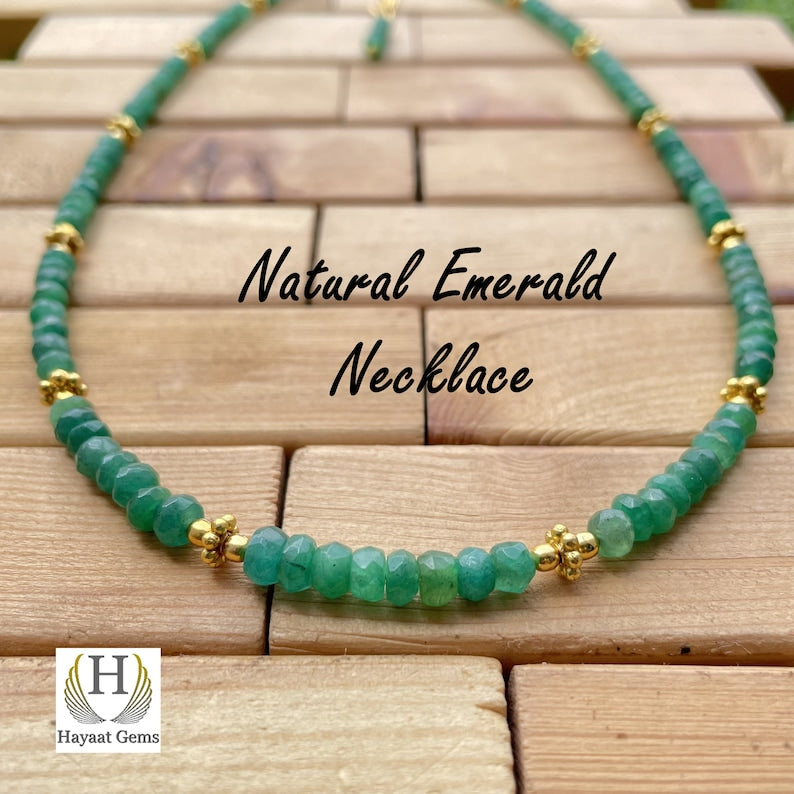 Natural Emerald Beaded Necklace: Faceted Gemstone Jewelry