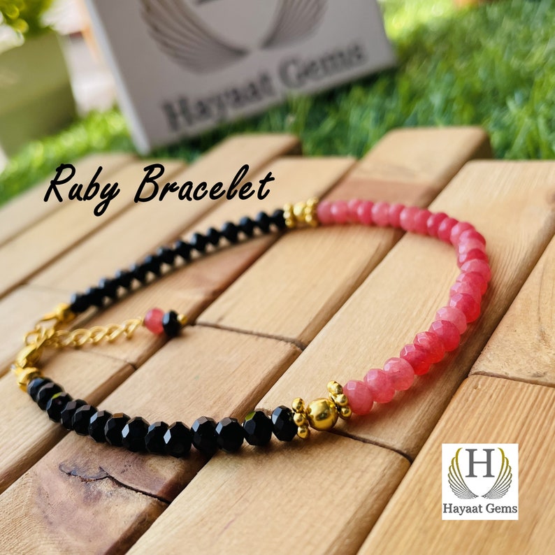 AAA Pink Ruby Bracelet: Faceted Rondelle Beads, Sterling Silver
