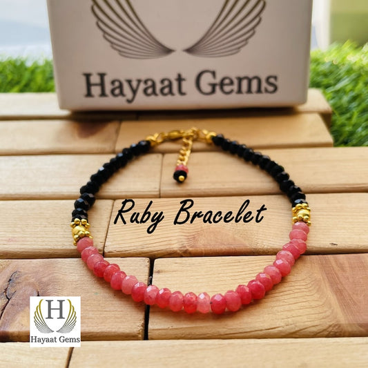 AAA Pink Ruby Bracelet: Faceted Rondelle Beads, Sterling Silver