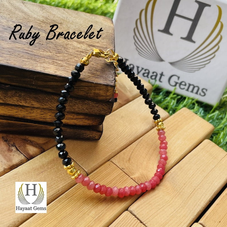 AAA Pink Ruby Bracelet: Faceted Rondelle Beads, Sterling Silver