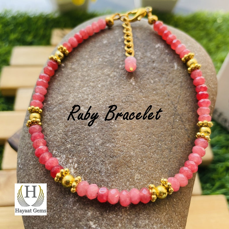 Handmade Ruby Faceted Beads Bracelet - Gemstone Jewelry
