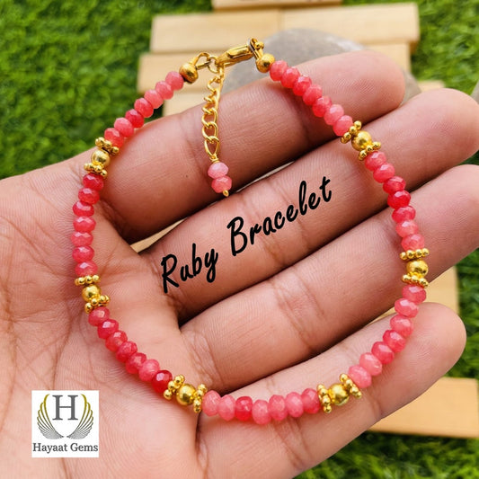 Handmade Ruby Faceted Beads Bracelet - Gemstone Jewelry