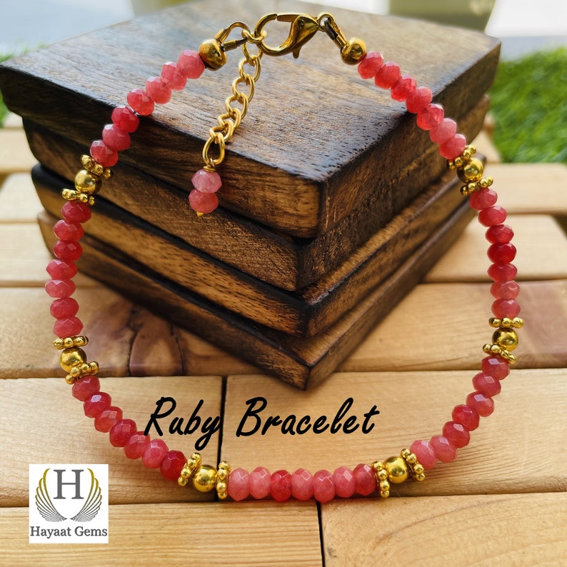 Handmade Ruby Faceted Beads Bracelet - Gemstone Jewelry