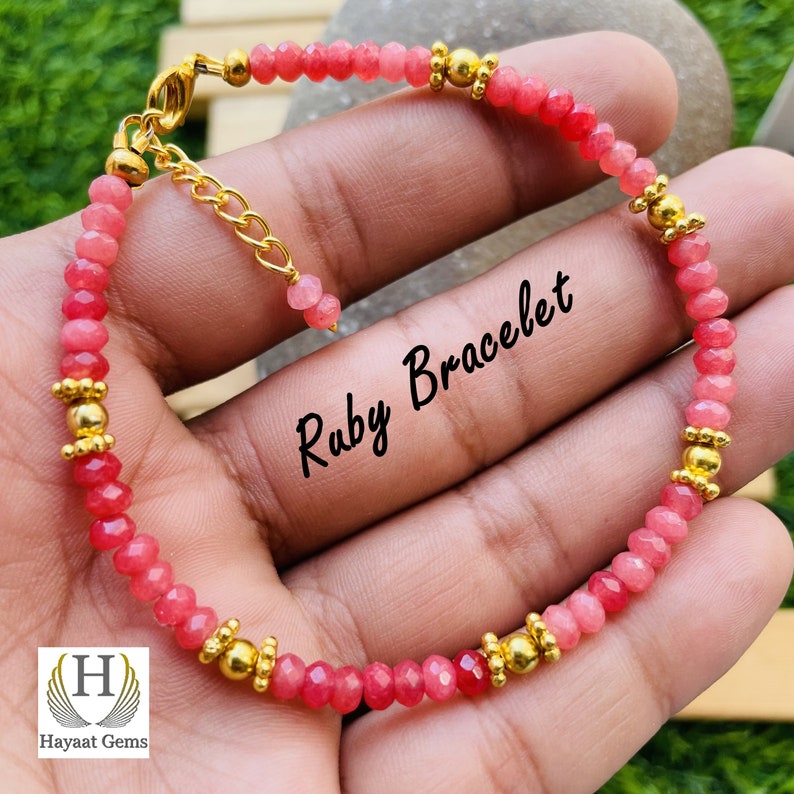 Handmade Ruby Faceted Beads Bracelet - Gemstone Jewelry