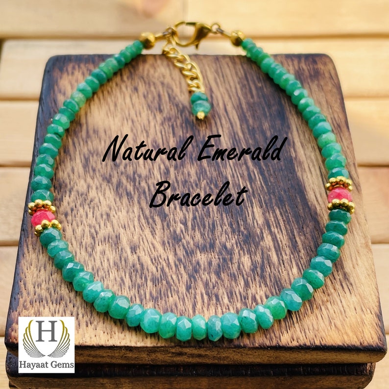 Faceted Emerald Bead Bracelet: Adjustable Gemstone Jewelry