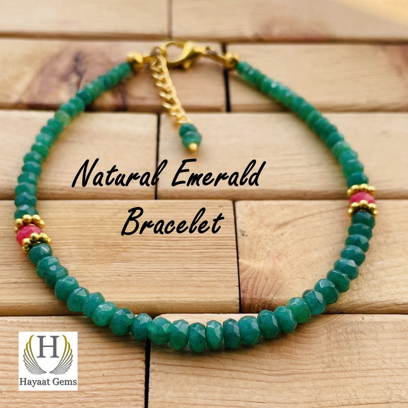 Faceted Emerald Bead Bracelet: Adjustable Gemstone Jewelry