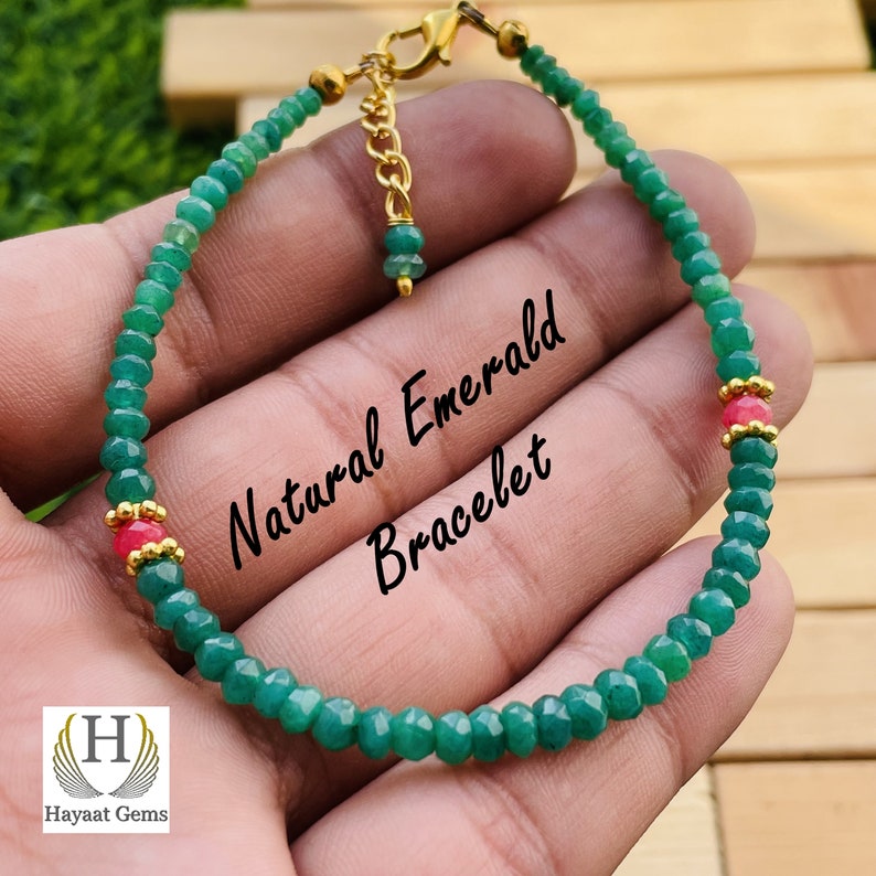 Faceted Emerald Bead Bracelet: Adjustable Gemstone Jewelry