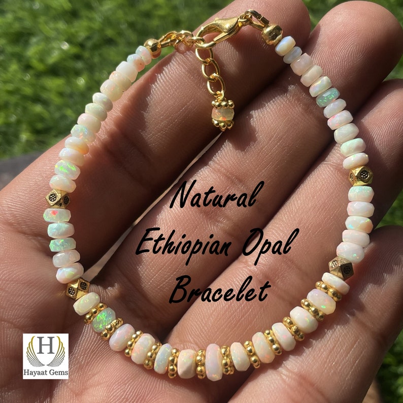 Ethiopian Opal Beaded Bracelet: White Rainbow Fire Opal Jewelry