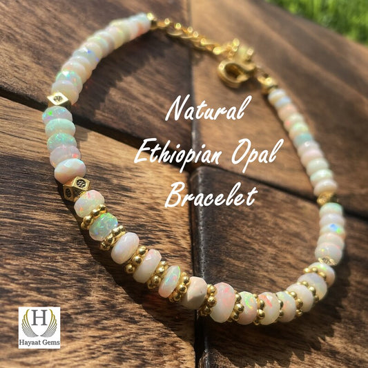 Ethiopian Opal Beaded Bracelet: White Rainbow Fire Opal Jewelry