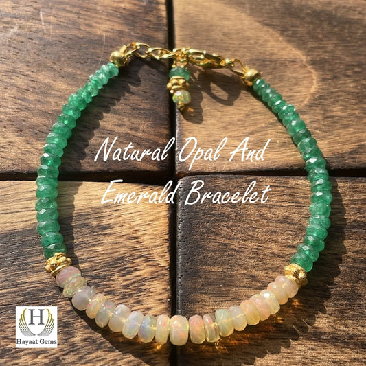 Ethiopian Opal & Emerald Beaded Bracelet: Rainbow Fire Gemstone