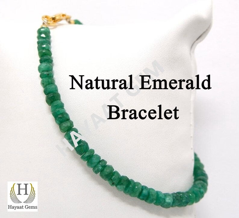 Faceted Zambian Emerald Beads Bracelet: Handmade Gemstone Jewelry