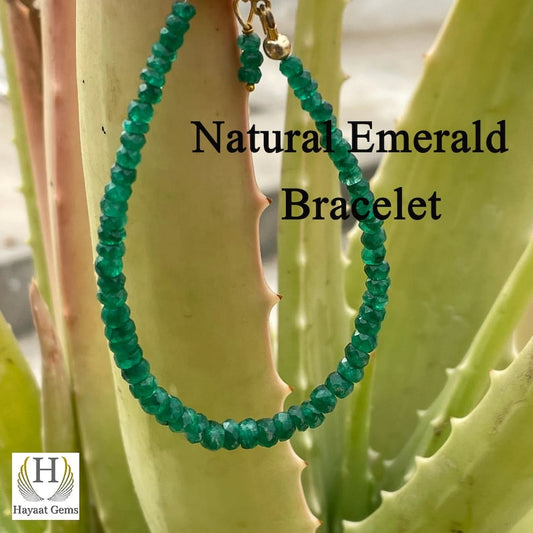 Natural Zambian Emerald Bracelet: Faceted Gemstone Beads, Handmade AAA Quality