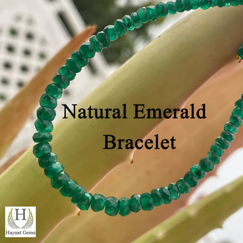 Natural Zambian Emerald Faceted Bead Bracelet: Handmade Gemstone Jewelry