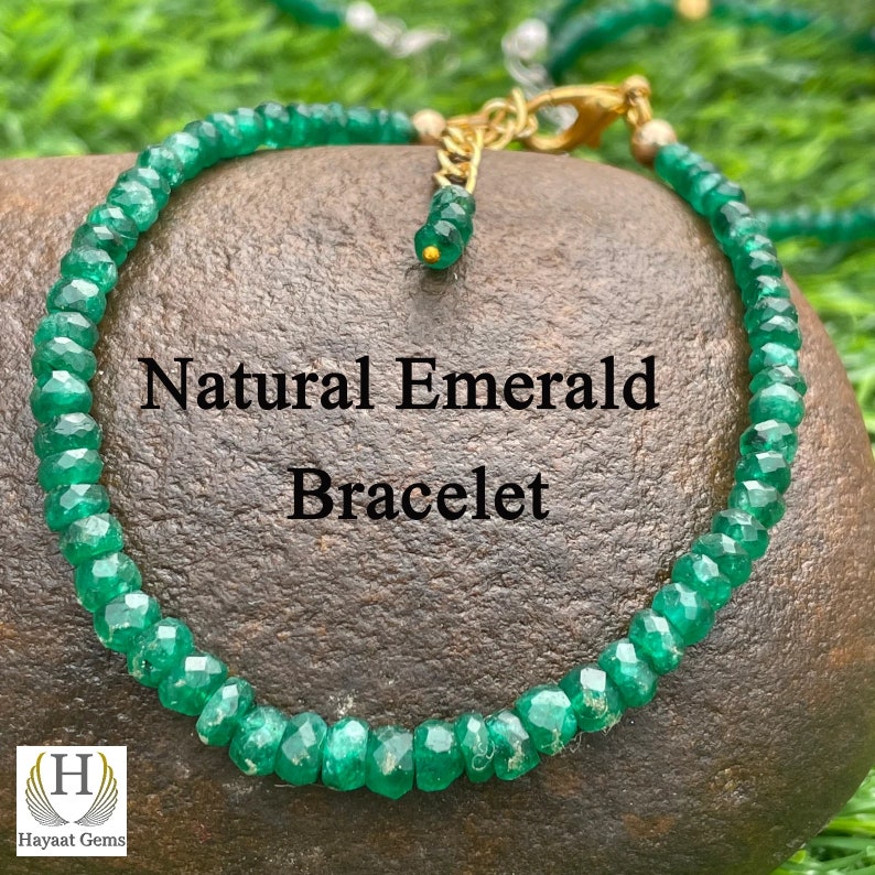 Natural Zambian Emerald Faceted Bead Bracelet: Handmade Gemstone Jewelry