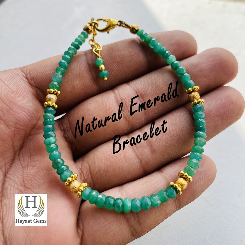 Faceted Emerald Beaded Bracelet: Handmade Gold Filled Jewelry
