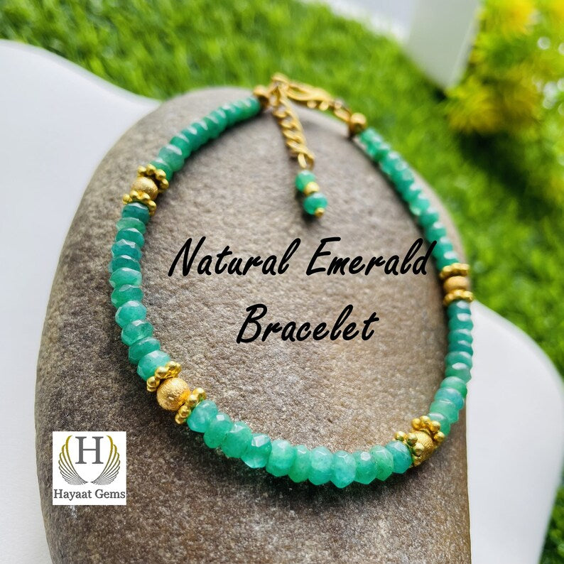 Faceted Emerald Beaded Bracelet: Handmade Gold Filled Jewelry