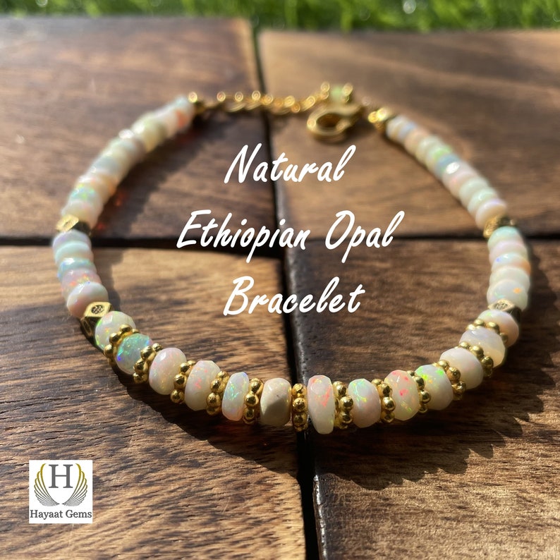 Ethiopian Opal Beaded Bracelet: White Rainbow Fire Opal Jewelry
