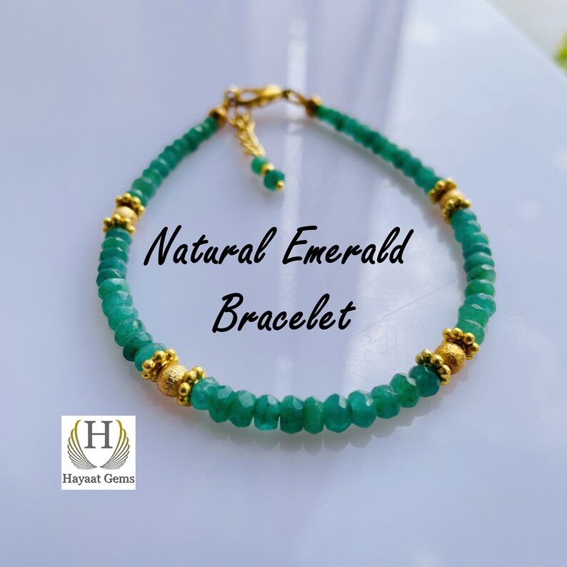 Faceted Emerald Beaded Bracelet: Handmade Gold Filled Jewelry