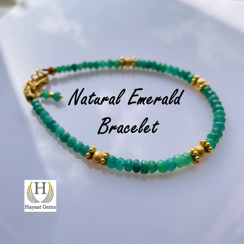 Faceted Emerald Beaded Bracelet: Handmade Gold Filled Jewelry