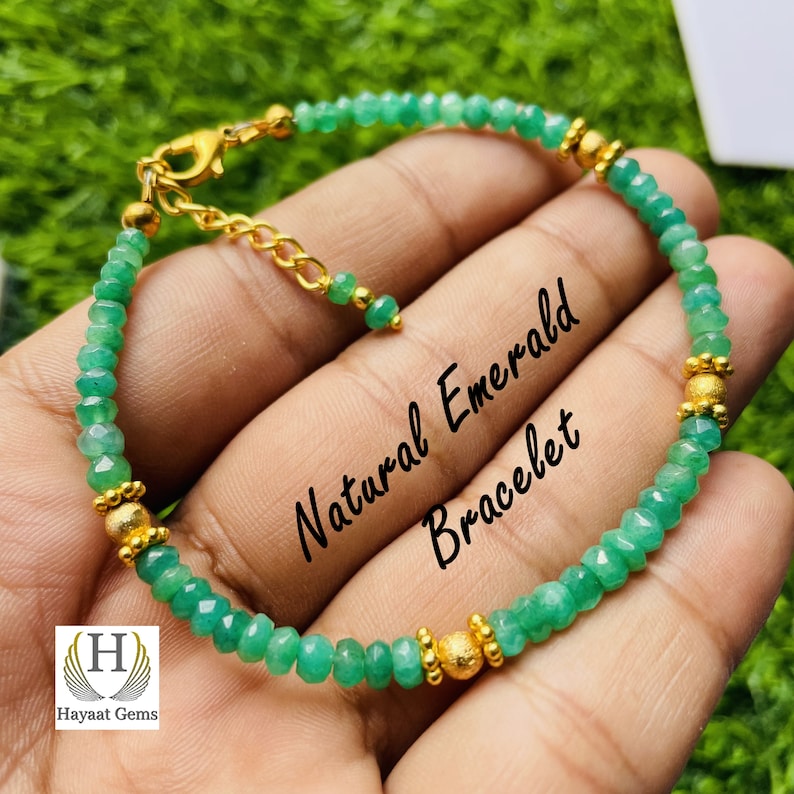 Faceted Emerald Beaded Bracelet: Handmade Gold Filled Jewelry