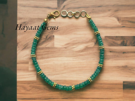 Zambian Emerald Beaded Bracelet: Faceted Gemstone, May Birthstone