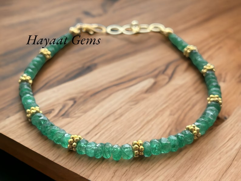 Zambian Emerald Beaded Bracelet: Faceted Gemstone, May Birthstone