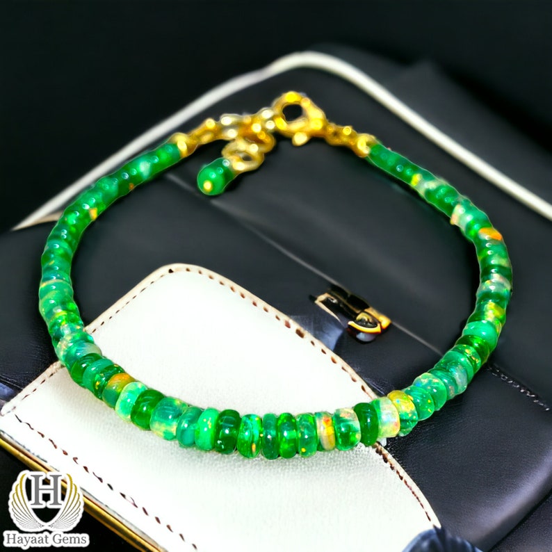 Green Opal Beaded Bracelet: Sterling Silver Gold Filled Charm Bracelet