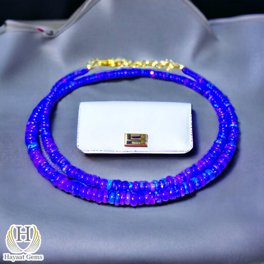 Blue Ethiopian Opal Beaded Necklace: Dainty Sterling Silver, 18k Gold Finish