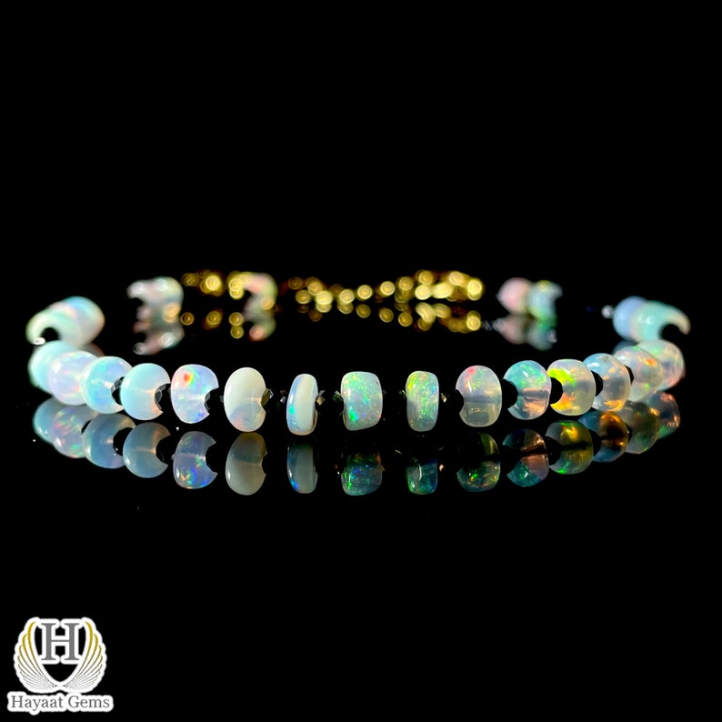 Ethiopian Welo Opal Bracelet: Rainbow Fire, 925 Sterling Silver Beaded Jewelry