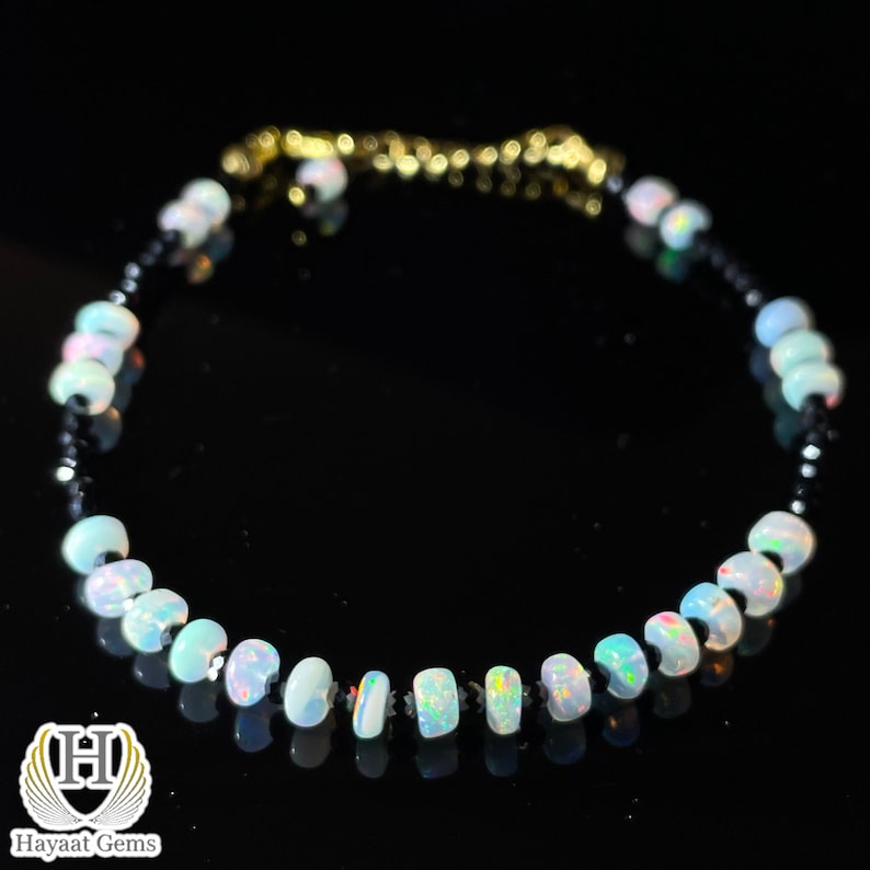 Ethiopian Welo Opal Bracelet: Rainbow Fire, 925 Sterling Silver Beaded Jewelry