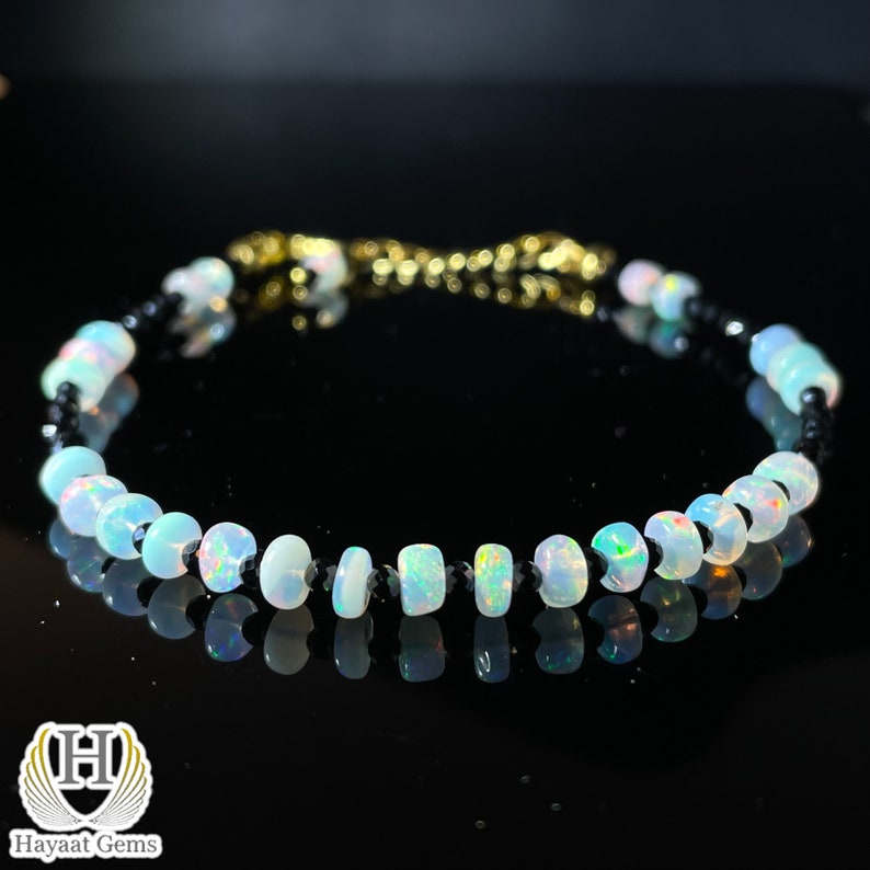 Ethiopian Welo Opal Bracelet: Rainbow Fire, 925 Sterling Silver Beaded Jewelry