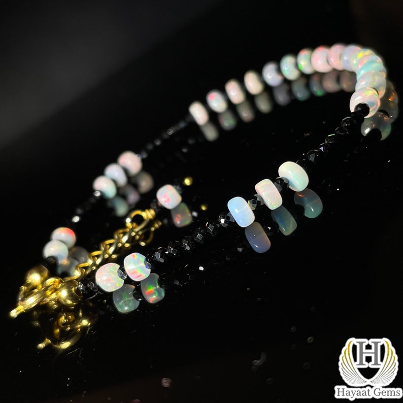 Ethiopian Welo Opal Bracelet: Rainbow Fire, 925 Sterling Silver Beaded Jewelry