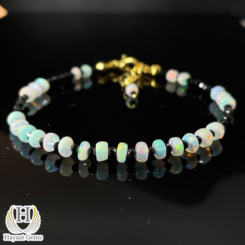 Ethiopian Welo Opal Bracelet: Rainbow Fire, 925 Sterling Silver Beaded Jewelry