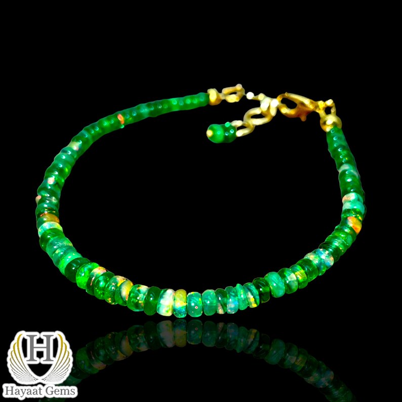 Green Opal Beaded Bracelet: Sterling Silver Gold Filled Charm Bracelet