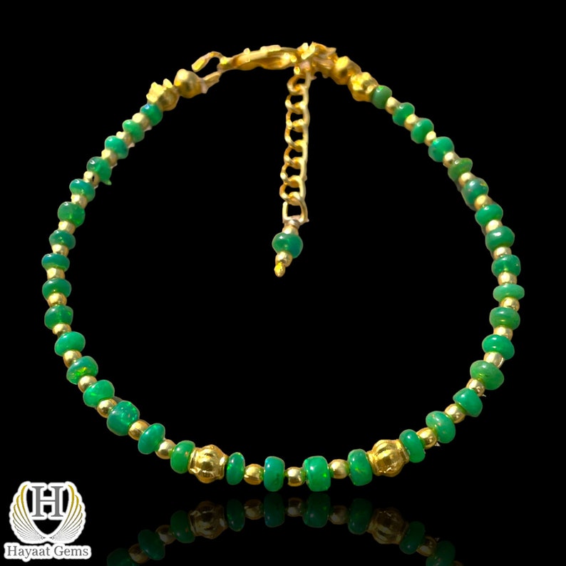 Green Ethiopian Opal Beaded Bracelet: 18k Gold Filled Sterling Silver