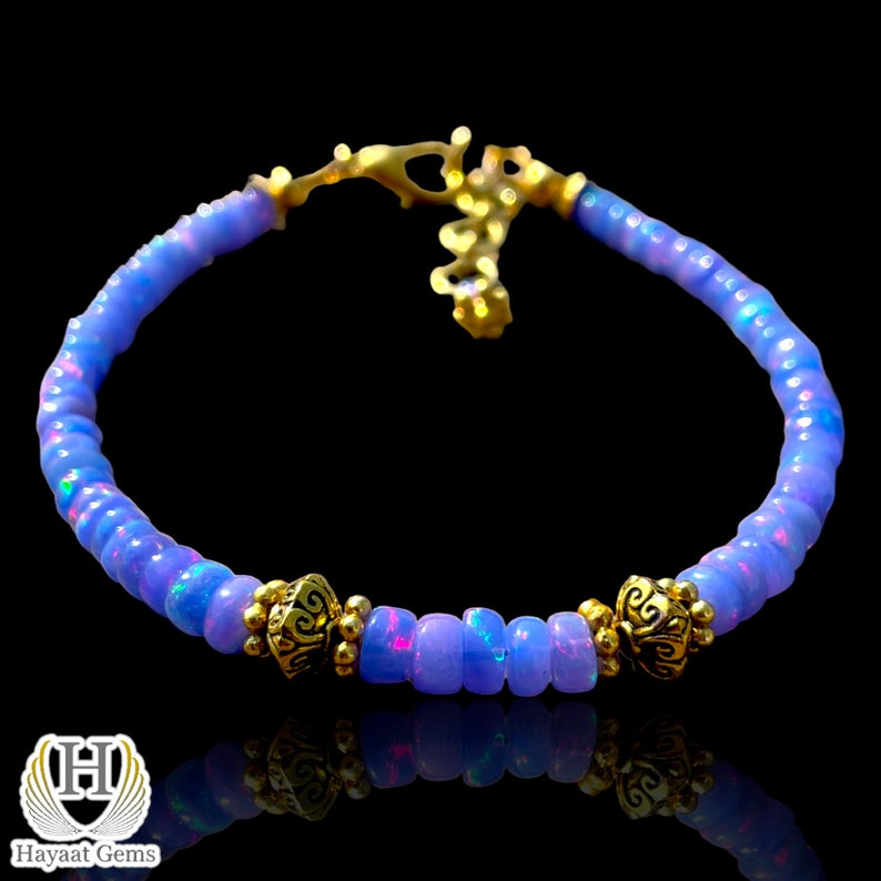 Purple Ethiopian Opal Bracelet, 925 Sterling Silver, 18k Gold Filled