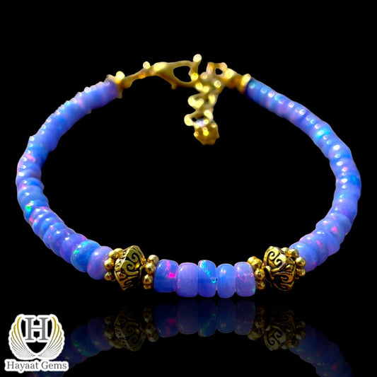 Purple Ethiopian Opal Bracelet, 925 Sterling Silver, 18k Gold Filled